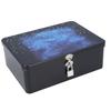 Tinplate Storage Box with Lid Padlock Starry Sky Print Rectangular Vintage Metal Jewelry Case for