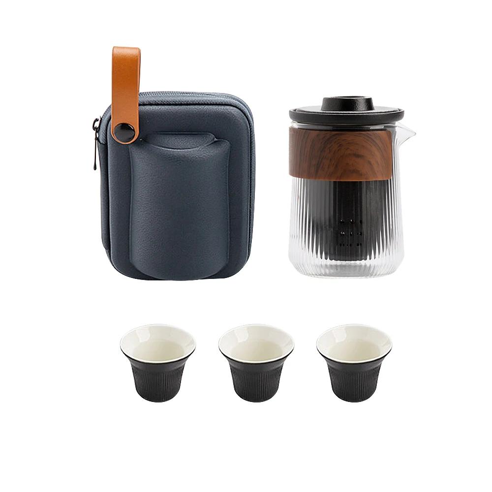 Teaset Teapot Traveller Teaware Ceramic Portable Sets with Carring Cases with Small Glass Filter Flower Set