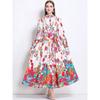 Spring Autumn Women Plus Size Print Designer Runway Dress Oversized Loose Single Breasted Long Maxi Lace-up Holiday Beach Dress