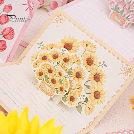 Pop-Up Greeting Card 3D Flower Bouquet Card Handmade Rose Sunflower Tulip Gift Card for Mother's Day Graduation Anniversary