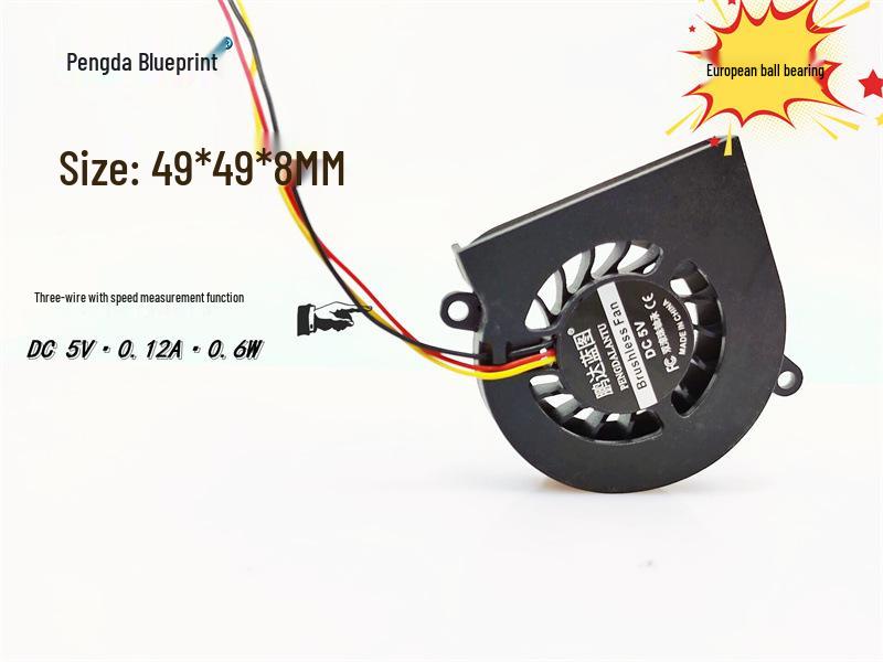 

Pengda Blueprint Турбо-вентилятор 4908 5V 0.12A Двойной шарикоподшипник 4.9CM с FG Измерение скорости Охлаждение