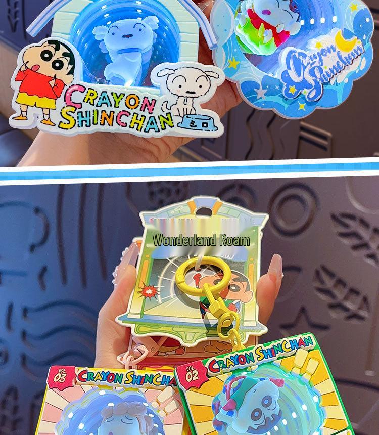 Genuine Crayon Shin-chan Wonderland Abyss Luminous Mirror Keychain & Decompression Toy Bag Charm