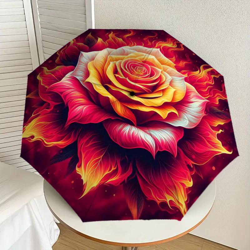 

1pc Flaming Rose Artwork Umbrella with Plastic Handle,Suitable for All Seasons Home Travel Outdoor UmbrellaDD1778