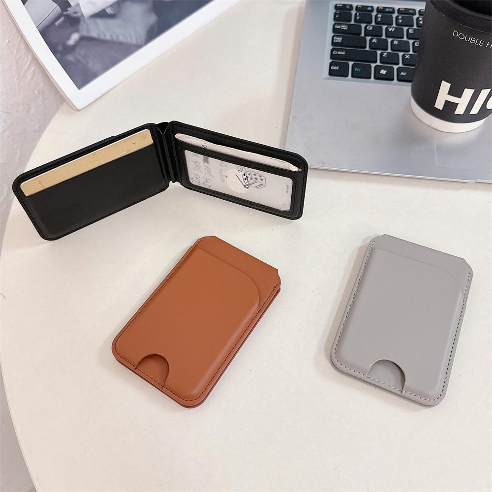 High Quality Business Sle for Magsafe Fold Card Holder Solid Leather Case for IPhone 17 Pro Max 16 15 14 Samsung S26 S25 Ultra