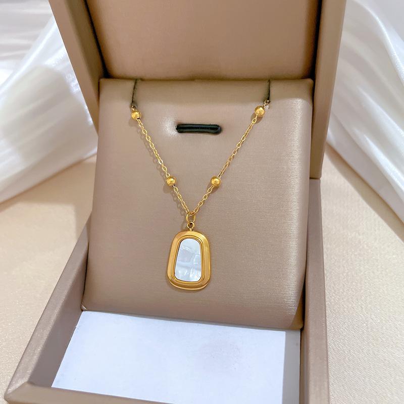 Bead Square Shell Personalized Minimalist Furnace Real Gold Necklace Female Collarbone Chain