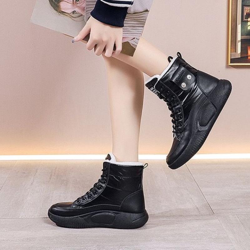 Fashion Winter Waterproof Round Toe High-top Woman Shoes Chunky with Laces Snow Boots for Women Non Slip Designer Luxury Plush Footwear