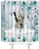 Cat Shower Curtain Blue Teal Rustic Farmhouse Floral Lovely Cat Kitten Funny Aniaml for Pet Lover Bathroom Decor Fabric Curtain