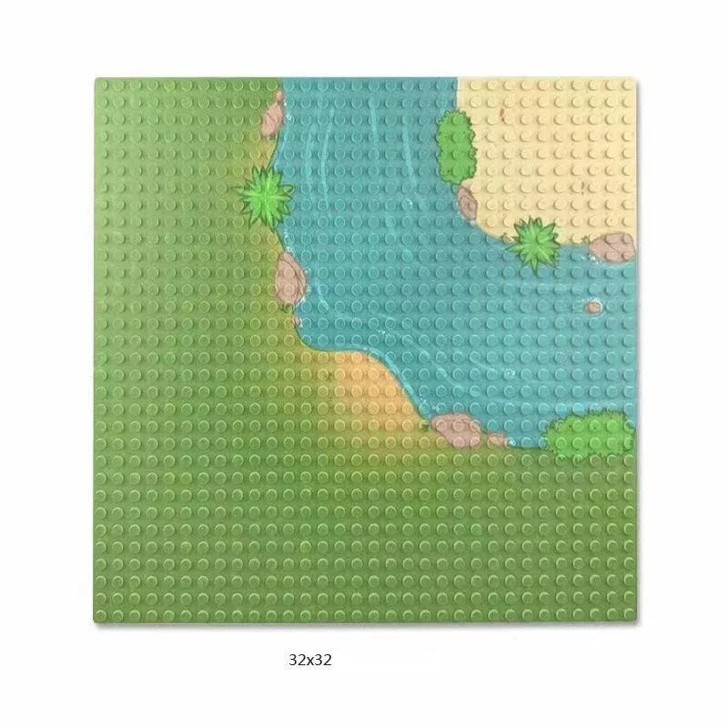 Plaque de Base Briques de Construction 32x32 Points 25.5X25.5Cm Paysage Prairie Rivière, Cabane dans les Arbres Tropicale & Rue Ville Briques Jouets