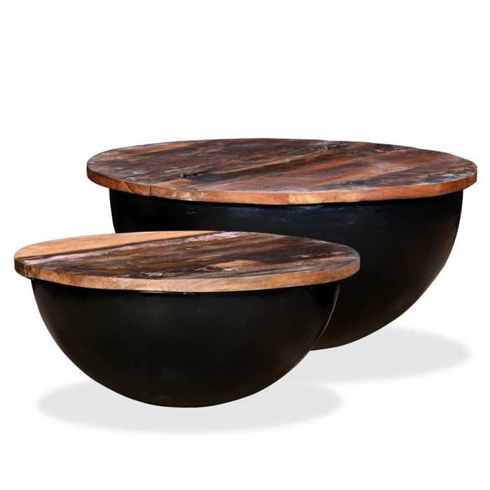 Coffee Table - vidaXL - 2 Pcs - Solid Reclaimed Wood - Black - Industrial Design