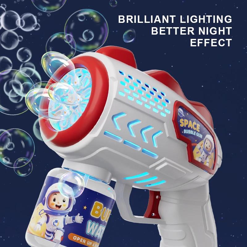 Non-Toxic Space Astronauts Fully Automatic Bubble Gun Rocket Bubbles Machine Automatic Blower With Bubble Liquid Toy For Kids Bubble Gift