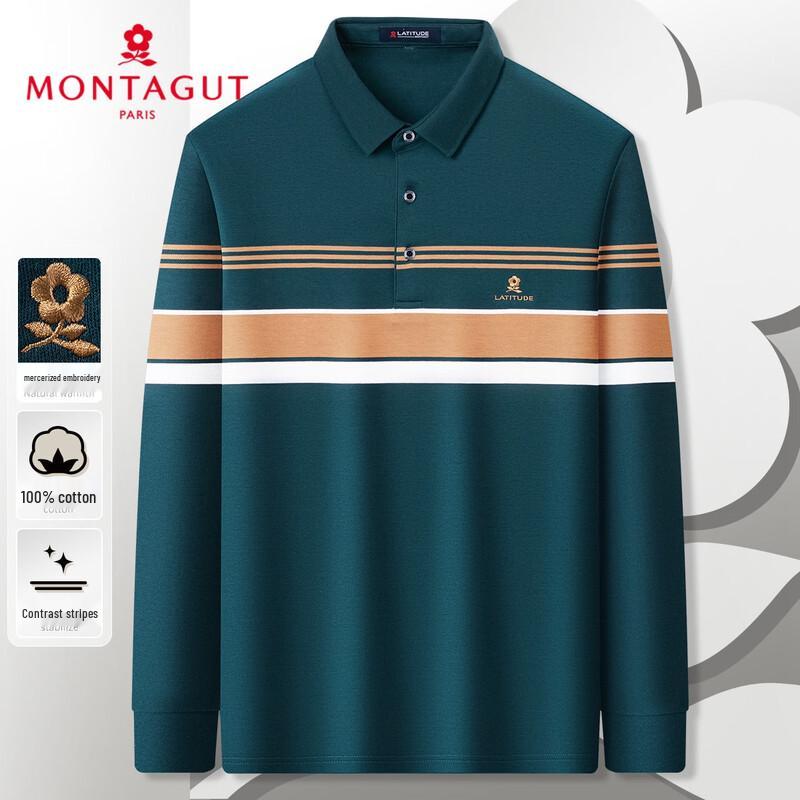MONTAGUT Men's Pure Cotton Long-Sleeve Lapel Polo Shirt