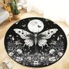 Moon Butterfly Gothic Round Rug Night Garden Floral Insect Art Black White Boho Home Decor Anti Slip Floor Mat