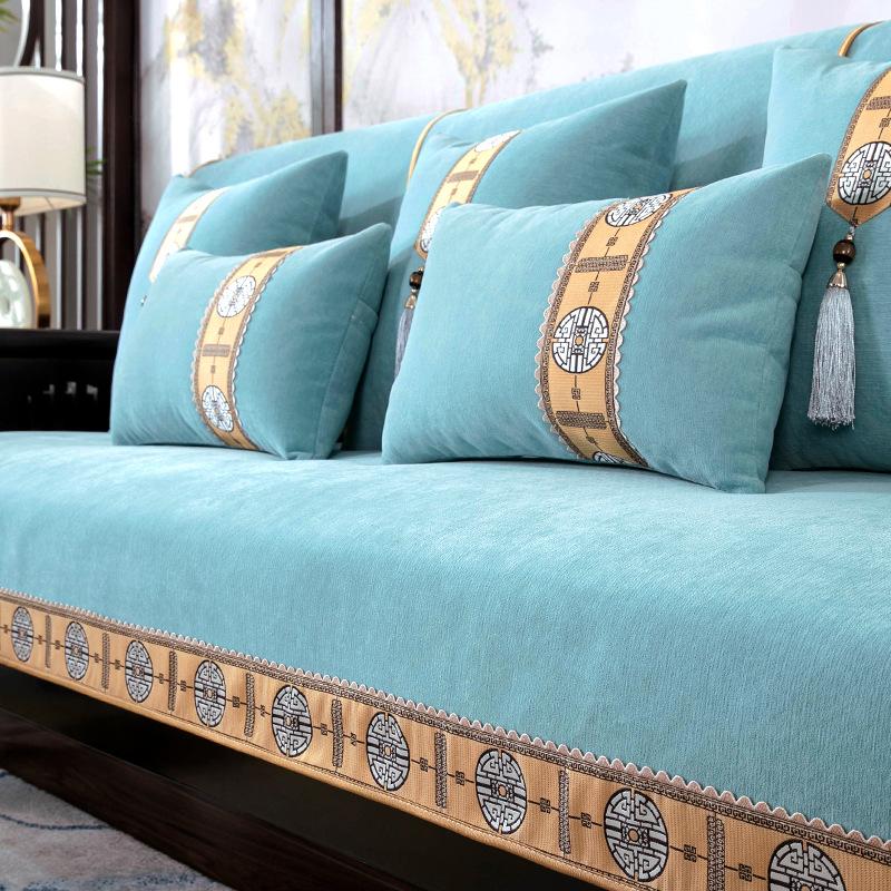 New Chinese Sofa Cushion Four Seasons Universal Non-Slip Light Luxury and Simplicity Modern Backrest Towel Chenille Cover Cloth Cover Cover