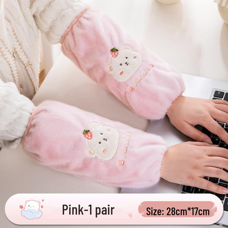Autumn/Winter Plush Bear Sleeve Covers for Girls - Anti-Stain Long Hand Guards