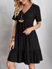 Women Solid Ruffles Mini Dresses Summer Casual Loose V Neck High Waist Dress Ladies Vintage Large Big Lace Dresses