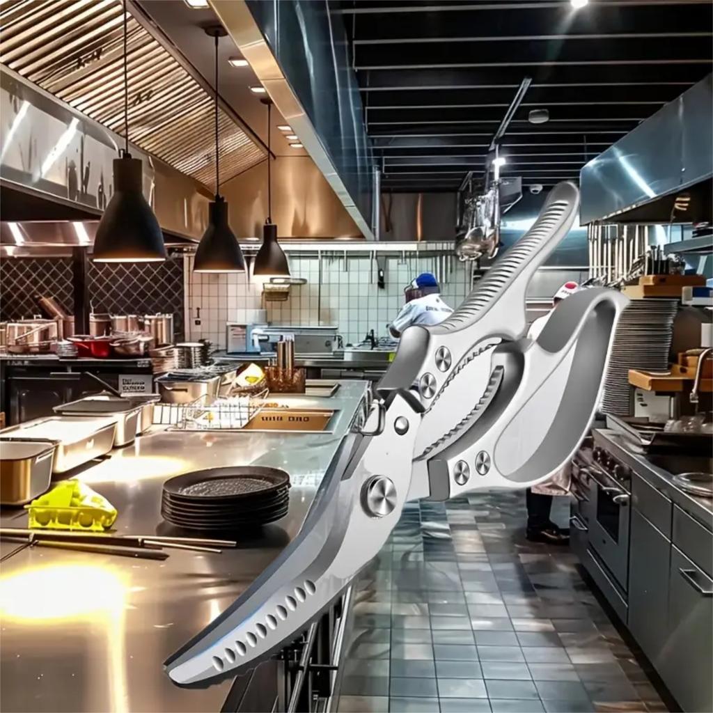 Jarní kuchyňské nůžky, ostré nůžky z nerezové oceli, grilovací nůžky, nůžky na kuře, nůžky na steak.