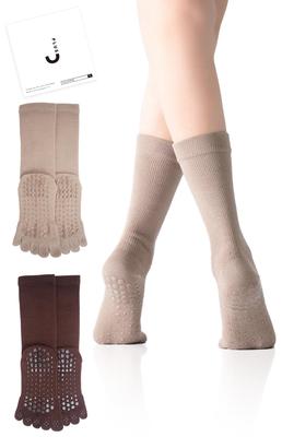 Gemma Plus Pilates Yoga Griffige von 2 von Aktiven Instruktoren und Zertifiziert in Socken, Rutschfest, Fünf-Zehen, Damen, Socken, Socken, Pilates, Tanz, Beige,