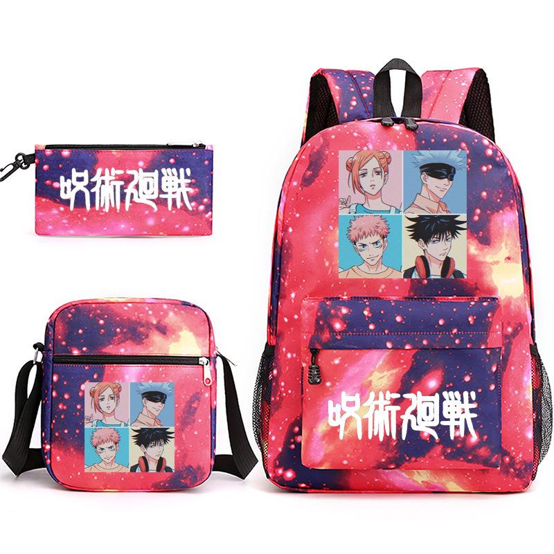 Large Capacity Schoolbag with Shoulder Strap; Student Three-piece Pencil Case Set