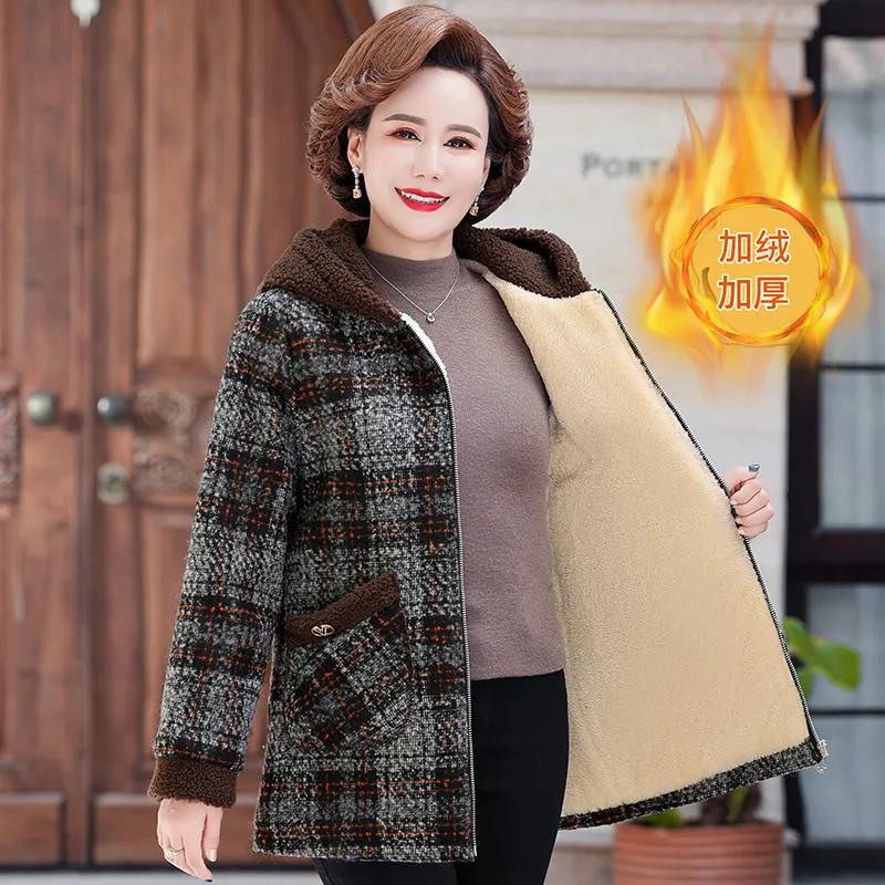 

Пальто для женщины среднего возраста, зимние парки, твидовое шерстяное пальто, флисовая утолщенная куртка с хлопковой подкладкой, женская теплая верхняя одежда оверсайз XL серый