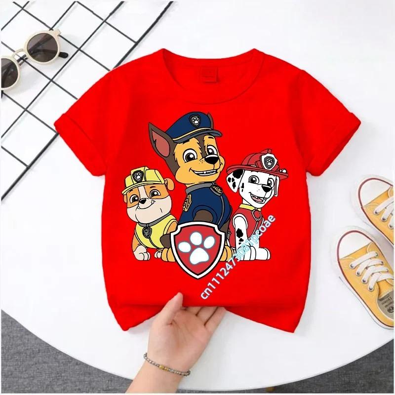 Hot Paw Patrol Kids T-shirts Kawaii Cartoon Character Printed Shirts Cute Boys Girls Casuals Tops Summer Birthday Clothing Gift