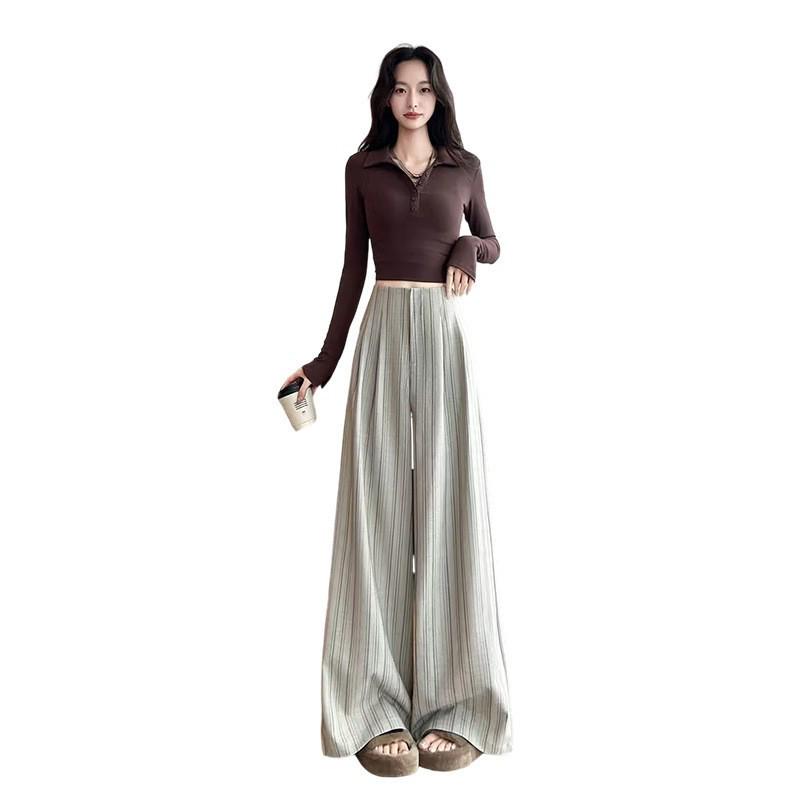 2025 Autumn Winter Women s High-Waisted Striped Wide-Leg Pants Large
