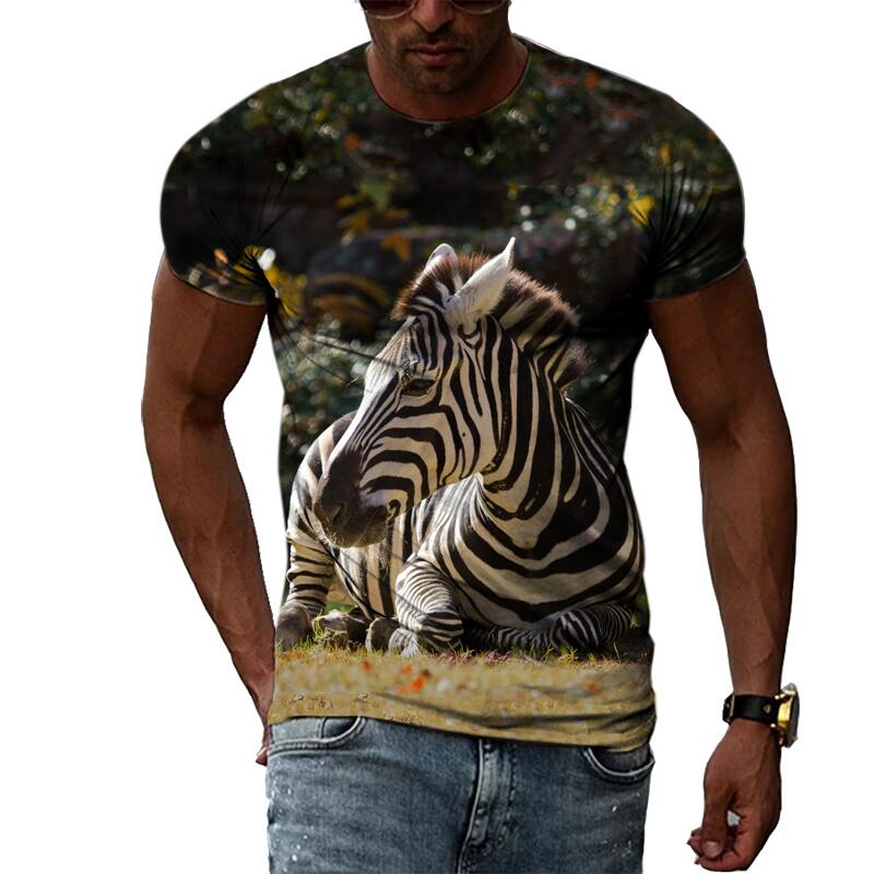 Summer Fashion Animal Zebra Pattern Men's T-shirt Casual Print Hip Hop Harajuku Personality T-shirt Round Neck Short Sleeve Top