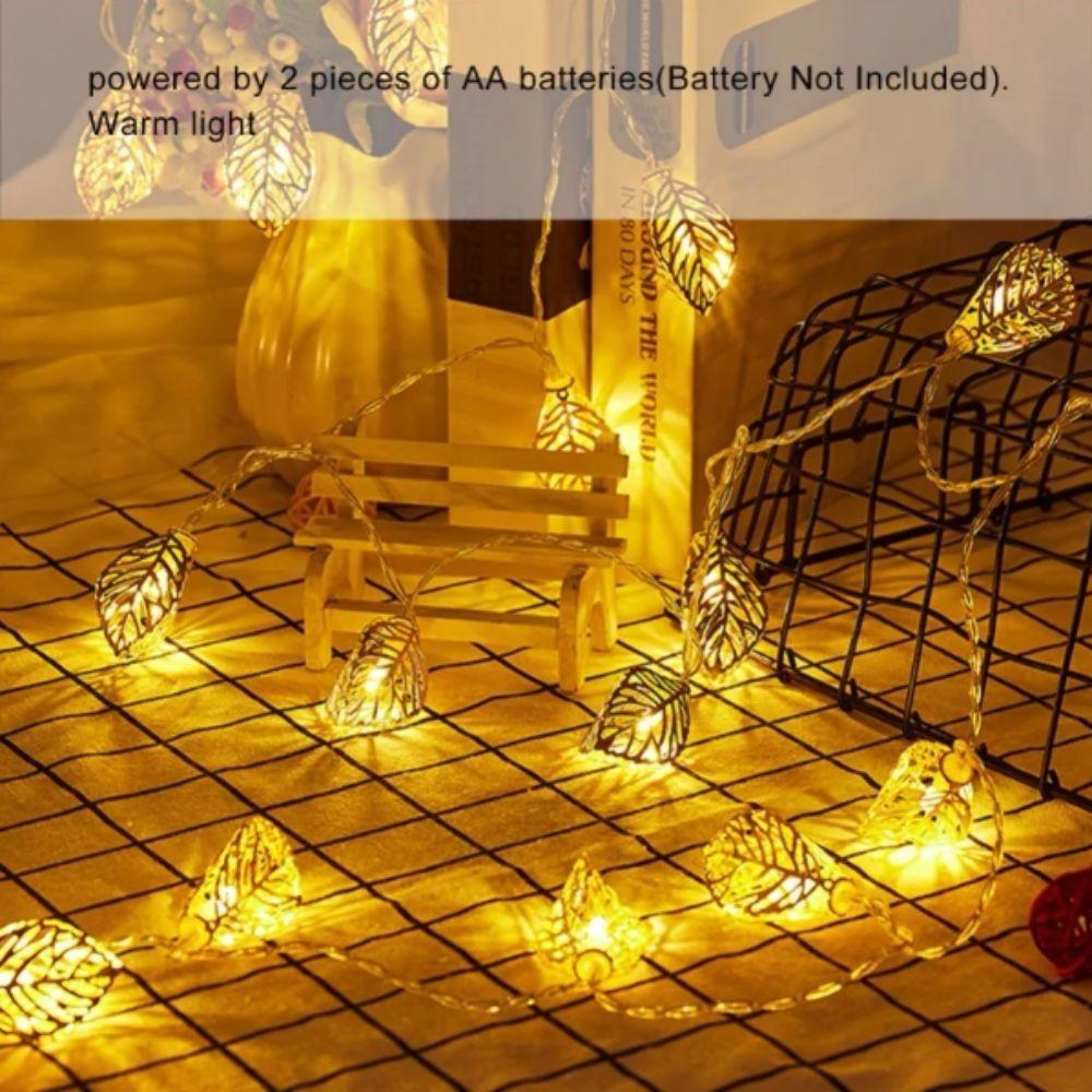 Warm White LED Decorative Lamp Golden Metal Leaf Shaped Design Decorative Lights Battery Operated Hollow Design Atmosphere Light
