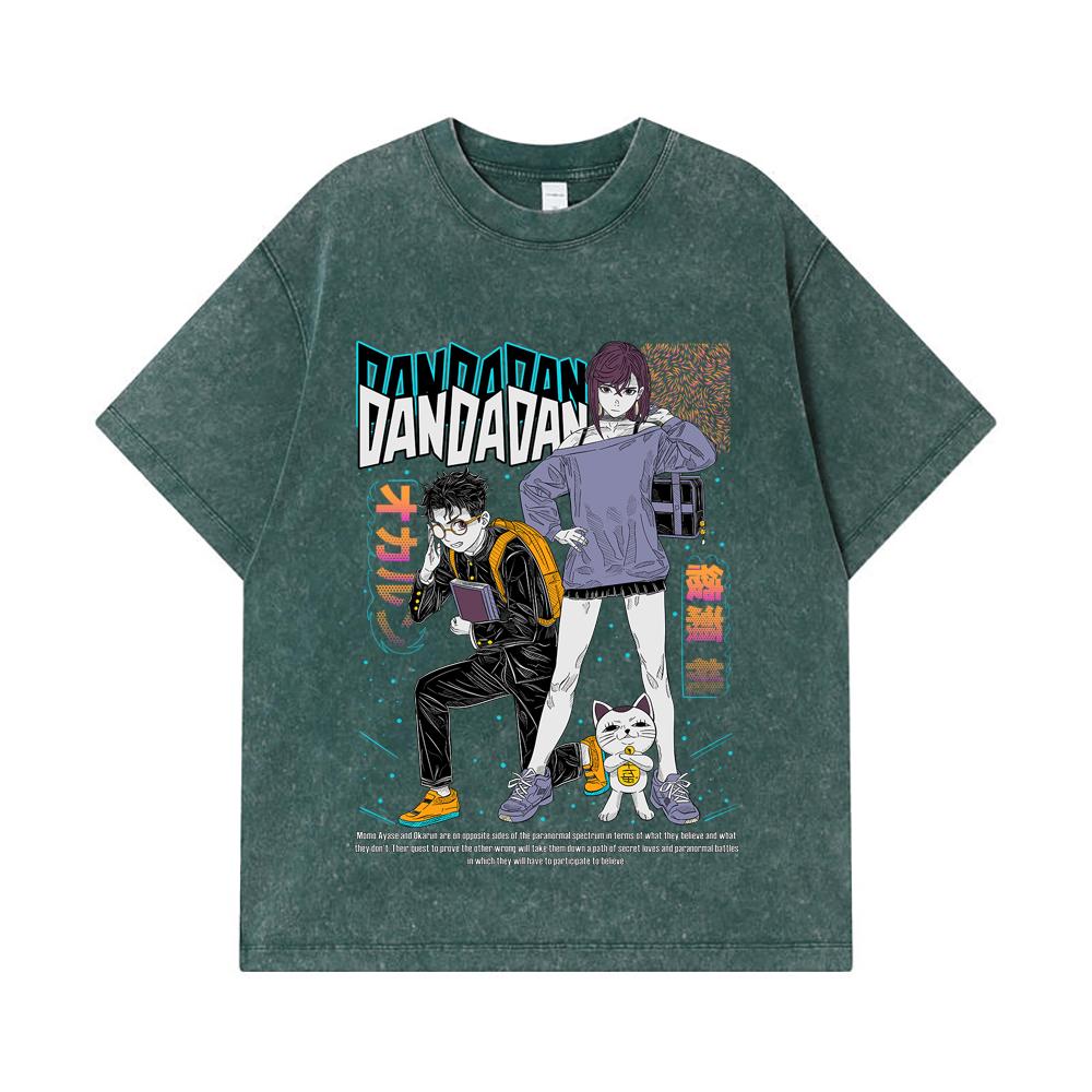 275 GSM Washed T-shirts 100% Cotton Dandadan V1 Momo Okarun Print Unisex Heavy Cotton T Shirt