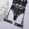 Sexy Women's Lingerie Set Black Embroidery Hollow Out Lingerie Set See-through Lace Trim Shaping Lingerie Set