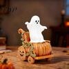 Cute Desktop Tabletop Decor Ghost Pumpkin Cart Figurine, Halloween Statue, Retro Small Figurine Miniature Resin Ornament for Home Table Planter Indoor