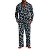 Pigiama Casual da Uomo a 2 Pezzi con Stampa Leopardo, Top con Bottoni e Vestibilità Larga, Pantaloni a Gamba Dritta