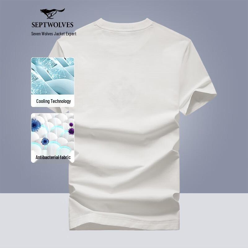 Septwolves Men s Summer 7A Antibacterial Embroidered Round Neck T-shirt 180/96A