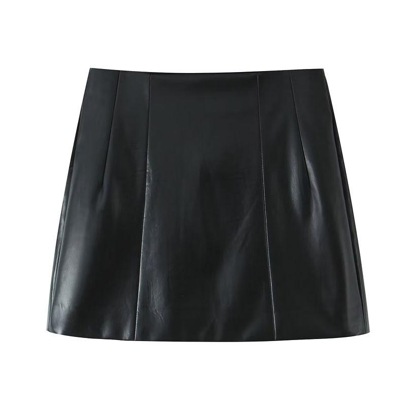 

Kaslead New Women clothes Western Style Fashion Simple and Versatile Leather Short Skirt 2334323 Black L
