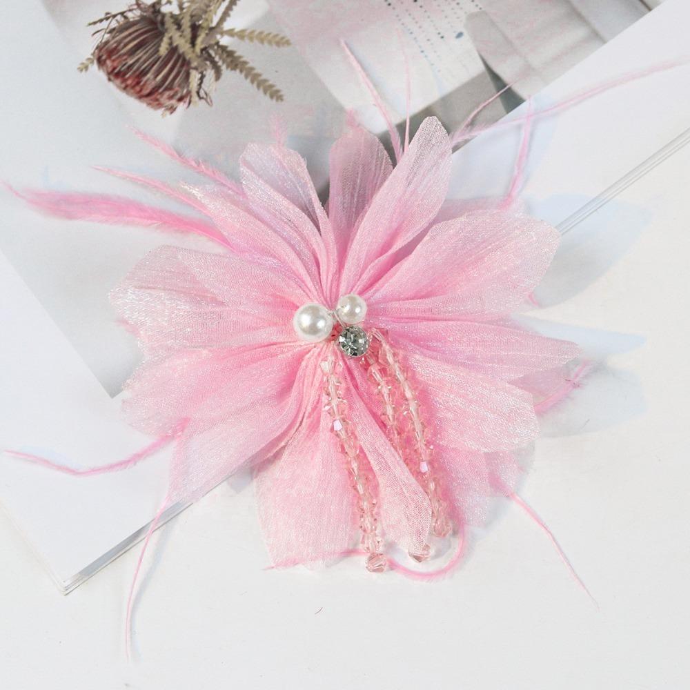 Organza Flower Accessories Crystal Tassel Detail Flower DIY Headdress Part Glitter Crystal Inlay Hair Decor Hair Crown Making