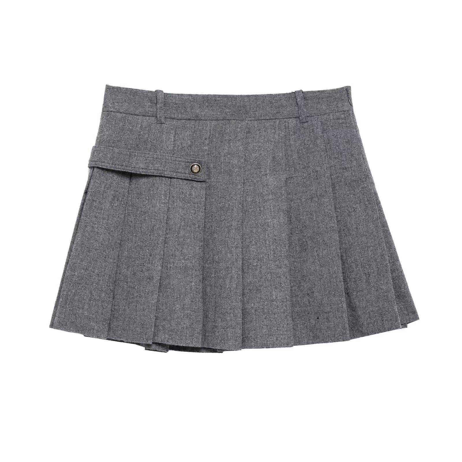 

Комплект пальто из смесовой шерсти ZARZ и плиссированной юбки с деталями на пуговицах - Европейский и американский стиль, Женская мода L