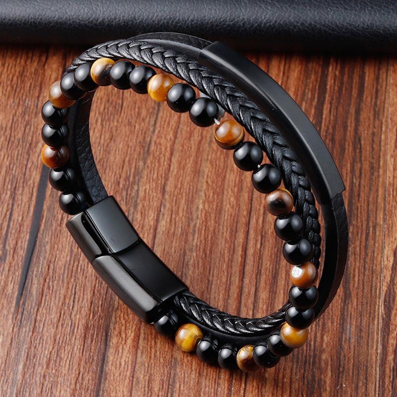 Charm Braid Rope Bracelet For Men Stainless Steel Magnetic Buckle Genuine Leather Bracelets & Bangles Male Female Jewelry