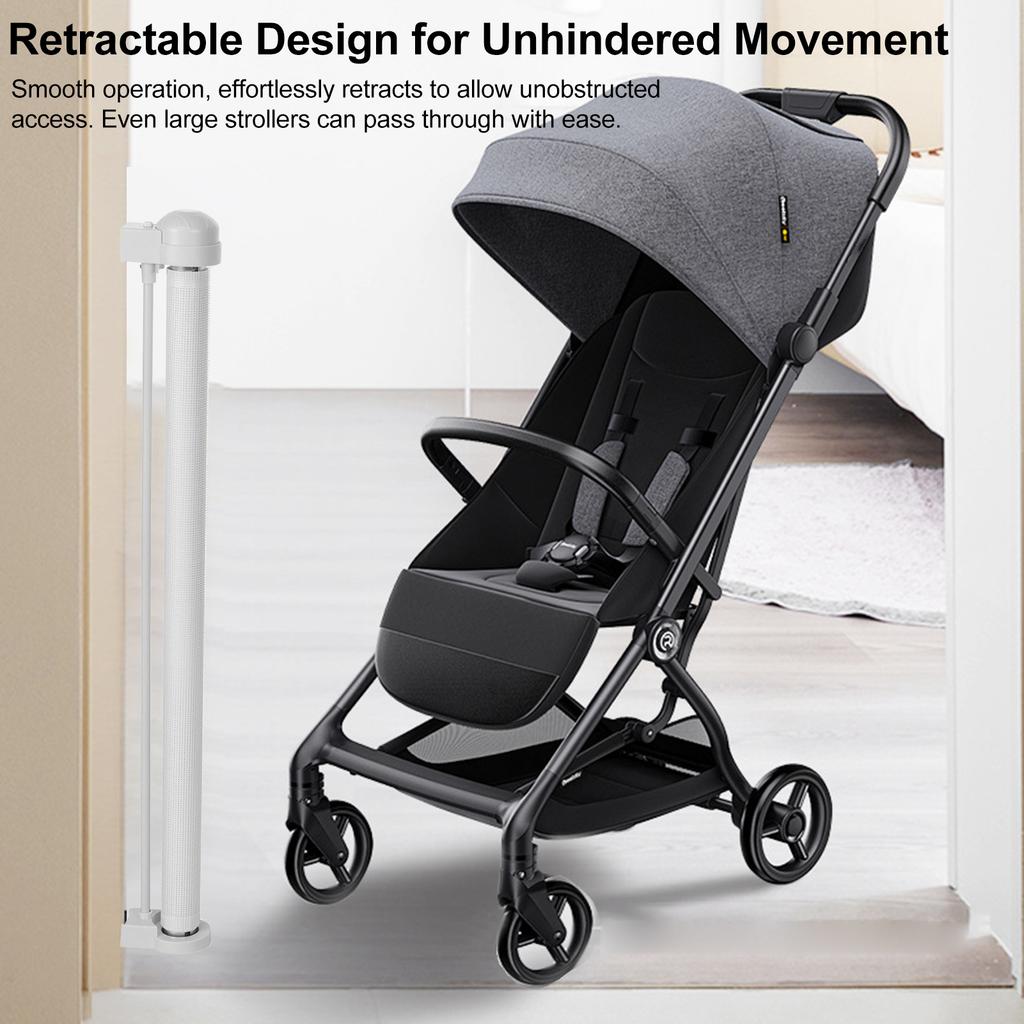 Retractable Baby Gate for Stairs, Extendable Safety Gate with Dual Lock System, Pet Gates for Doorways, Hardware