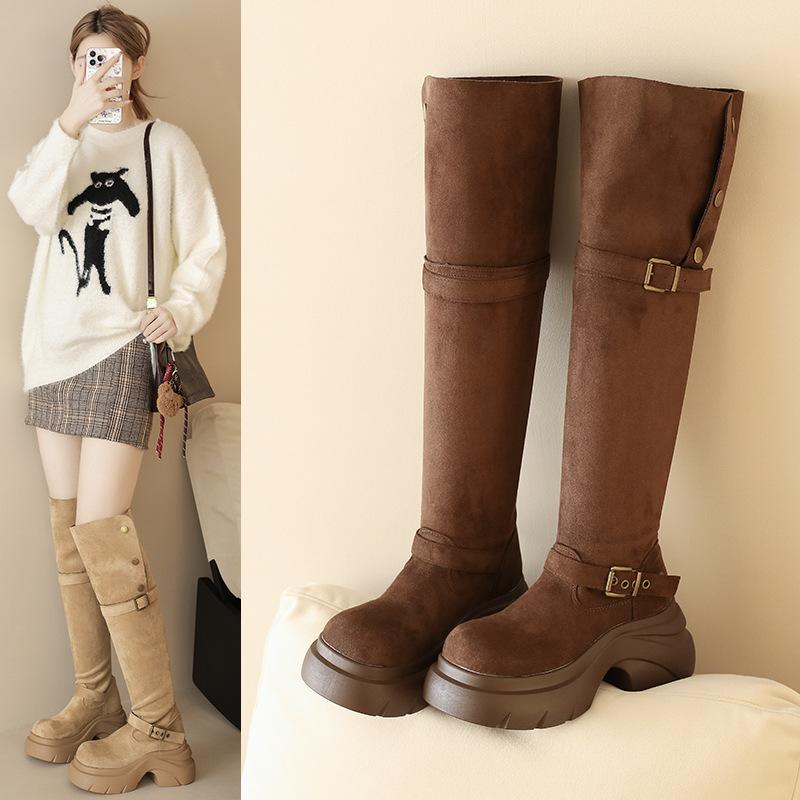 

Осенне-зимний темперамент новые маленькие ботфорты на толстой подошве женские длинные сапоги облегающие высокие сапоги-рыцари 40 темно-коричневого