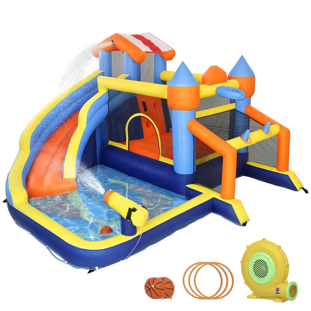 8-in-1 Bounce House with Blower Slide Splash Pool Trampoline Climbing Wall for Indoor Outdoor 350x325x210cm Multicolor