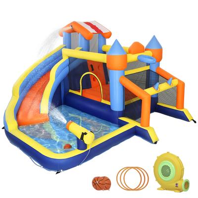 8-in-1 Bounce House with Blower Slide Splash Pool Trampoline Climbing Wall for Indoor Outdoor 350x325x210cm Multicolor