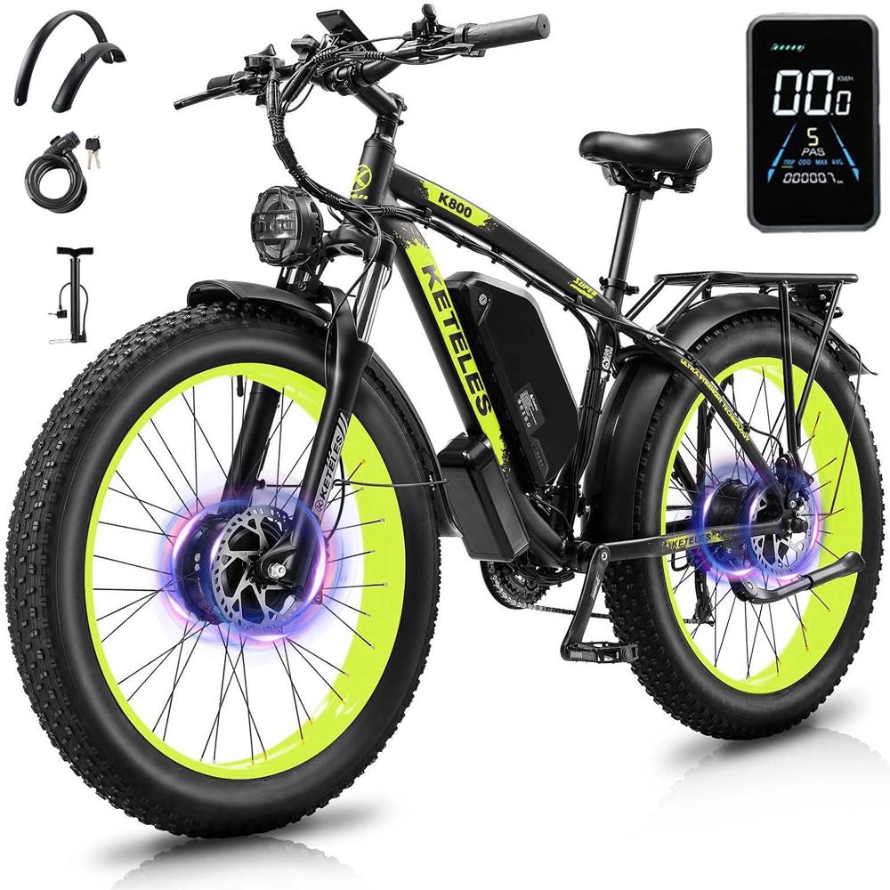 Electric Bicycle KETELES K800 1000Wx2 Dual Motor Electric Mountain Bike Top Speed 55Km/h 48V 23AH Max Range 100Km Load 150Kg 4 Colors