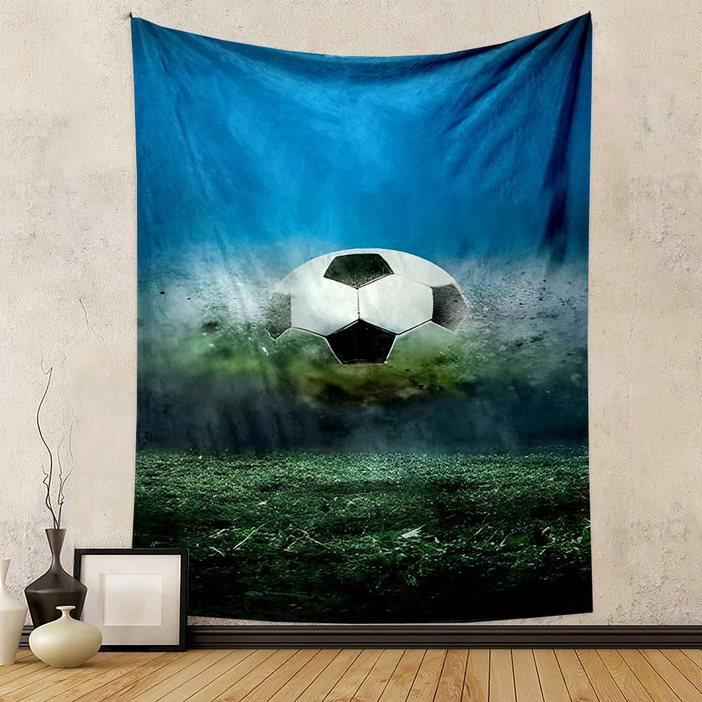 Soccer Ball on Grass with Blue Sky Patterned tapestry home decor, suitable for bedroom and living room, gift