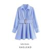 Kaslead New Arrival Women's Clothing Fashion Style Fashion Minimalist Stripes with Belt Long Sleeves Dress