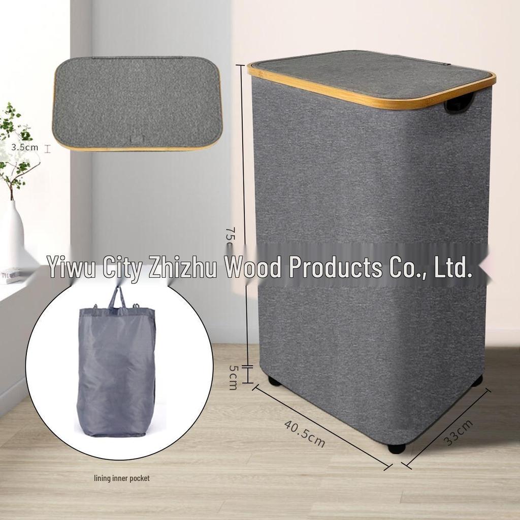 Rolling Bamboo Fabric Laundry Hamper with Detachable Wheels and Foldable Design