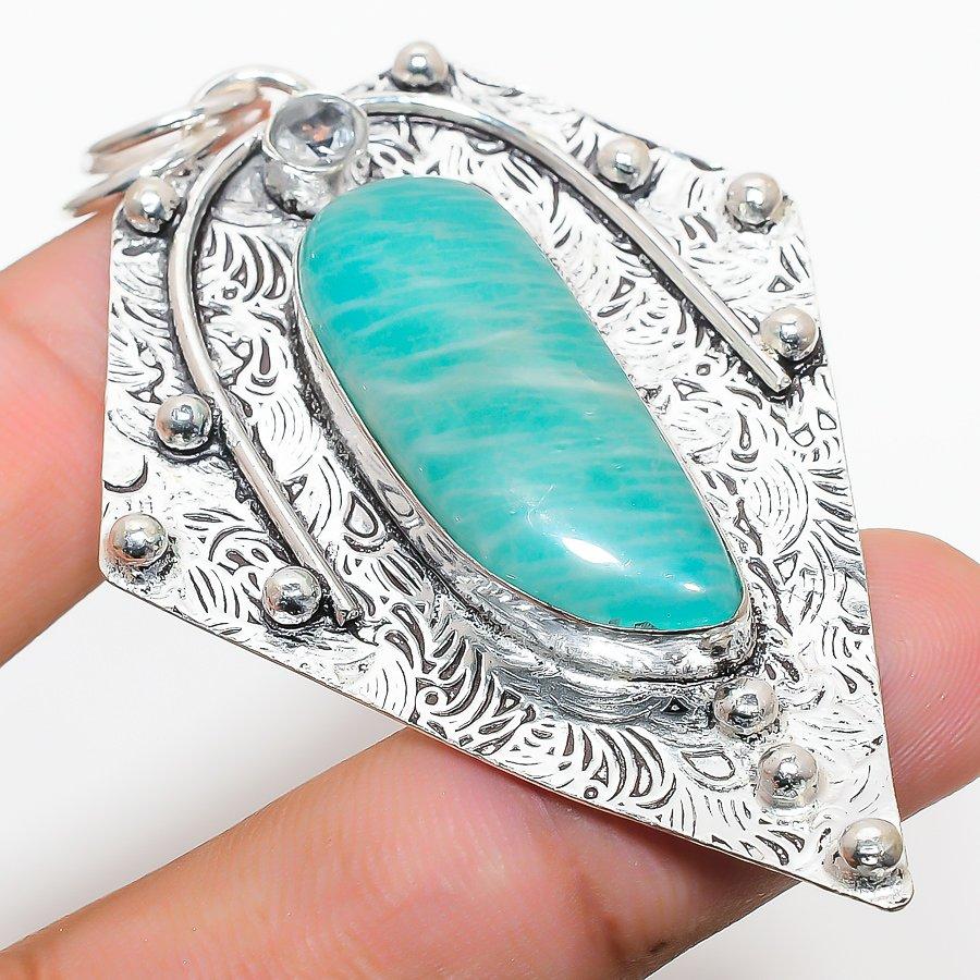 

Natural Amazonite Gemstone Handmade 925 Sterling Silver Pendant 2.88 J6M73