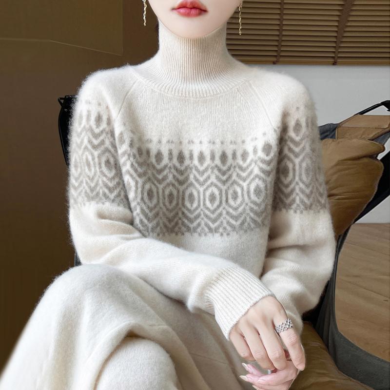Women Sweater 100% Wool MODERN NEW SAGA Turtleneck Knit Pullover Thick Winter Jumpers Female Knit Tops