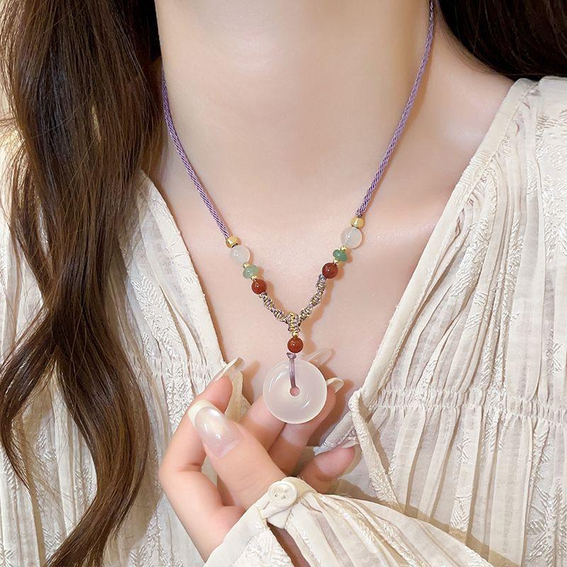 

New Chinese Style Peace Buckle Necklace Women s Purple Woven Lanyard Pendant 2025 New Arrival Fancy Clavicle Chain Purple braided rope safety buckle