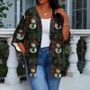 Women's Casual And Fashionable Christmas Printed Lightweight Mid Length Jacket Cardigan