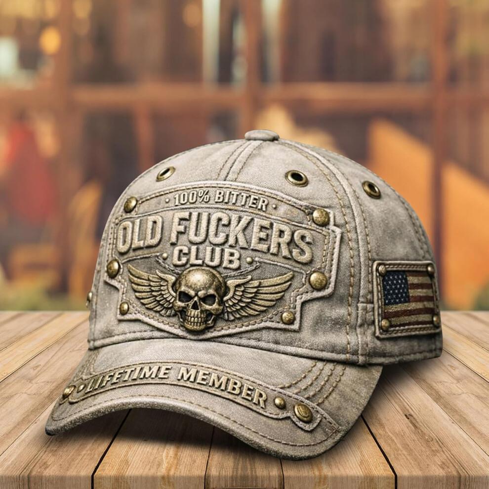 (Black) Old Fuckers Club-Vintage Baseball Cap, Old Fuckers Club Adjustable Distressed Hat, Embroidered 100% Bitter Lifetime Member