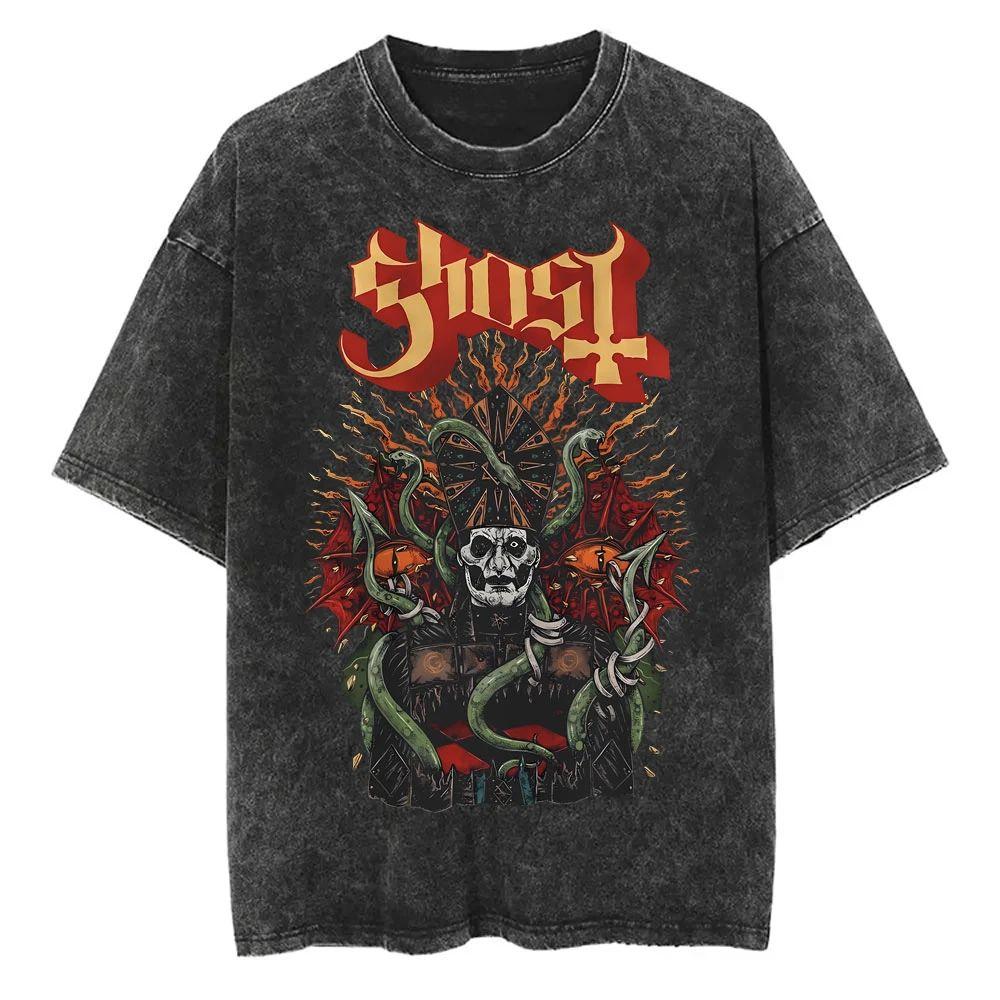 Washed Vintage Ghost Band T-shirt Men's Women's Summer Oversized Tshirt Male 90s Gothic Streetwear Men Women Rock Metal Music T Shirts
